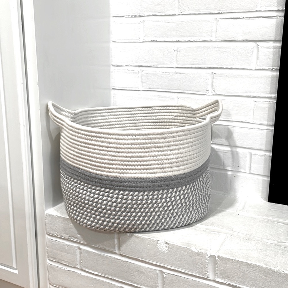 Grey and White Coiled Rope Bin